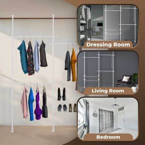 Telescopic Closet Organizer System Space Saving Collapsible Shelving WhiteHSEGAR - Picture 4 of 7