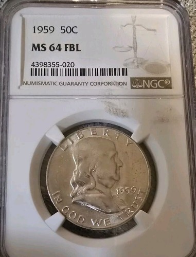 Medio dólar Franklin 1959 50c MS 64 FBL 90 % plata - Imagen 2 de 6