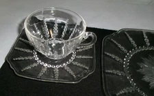vintage Hobnail 9" Plate + Cup & Saucer Clear Starburst