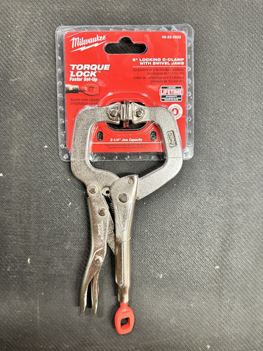 Milwaukee 6" Torque Lock Locking C-Clamp Swivel Jaws 48-22-3522 - Picture 2 of 5