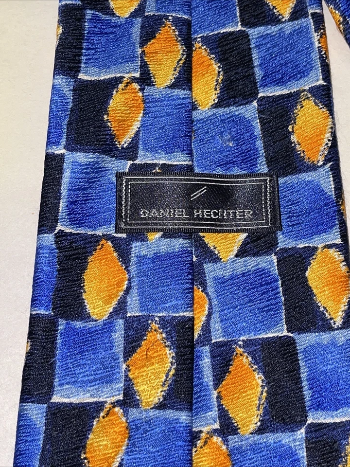 Corbata para hombre DANIEL Hechter 100 % seda hecha en los cuadrados de Italia, azul/naranja Foto 3 de 4