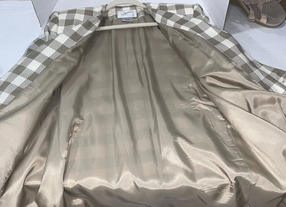 Blazer vintage Jaqueline Ferrar para mujer talla 16 blanco topo doble pecho a cuadros Foto 3 de 4