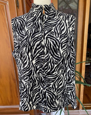 Charter Club Womens Zebra Print Velour Quilted Vest Black White ~ Plus 1X