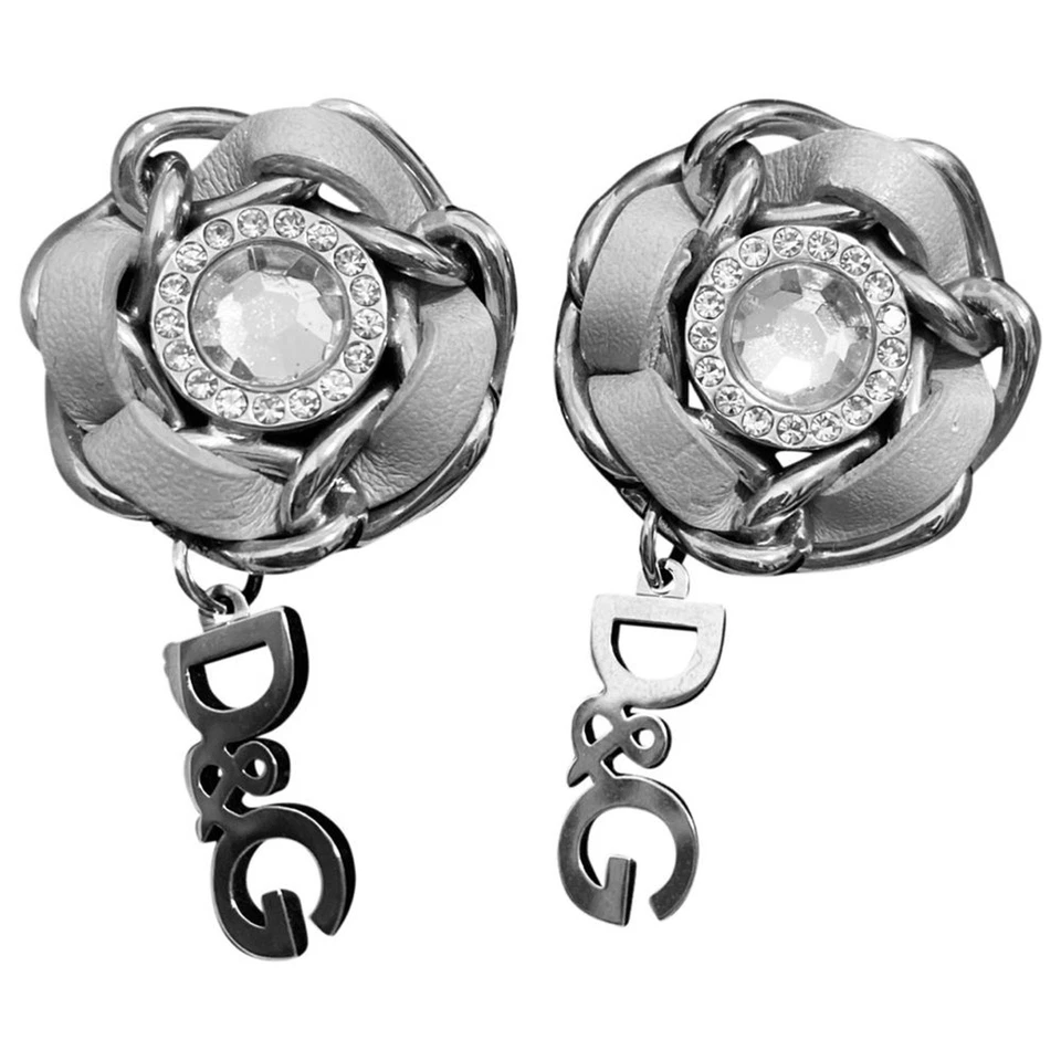 Dolce & Gabbana de colección. Pendientes colgantes tono plata logotipo roseta cristal estrás Foto 4 de 4