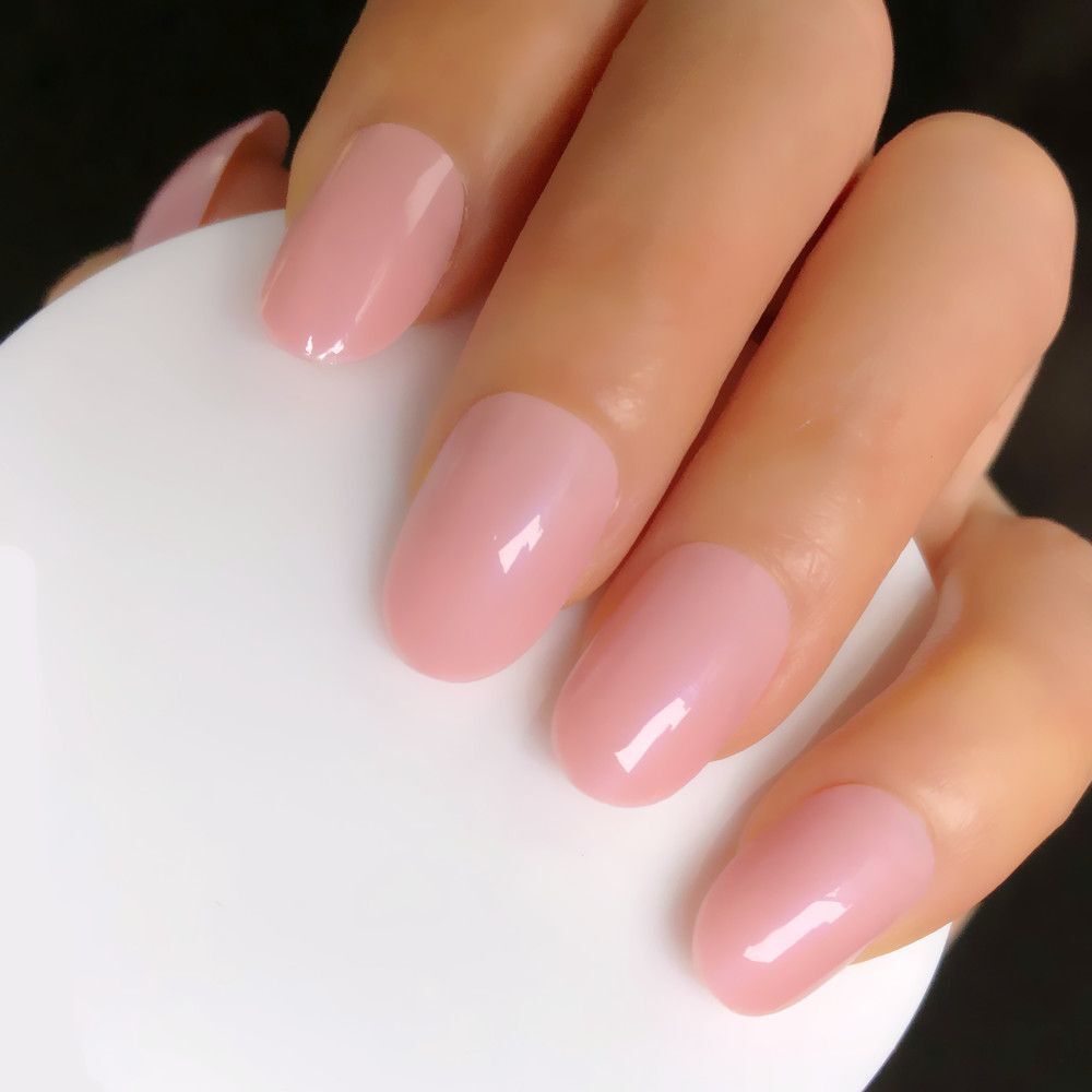 Light Pink Round Acrylic Nails