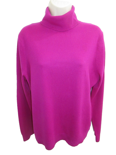Lands End 100% Cashmere Magenta Pink Turtleneck Sweater Size L 14-16
