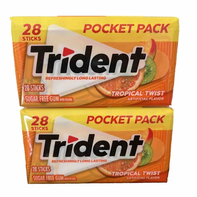 2x Packs Trident Pocket Pack Tropical Twist Chewing Gum | 28 Sticks Per Pack