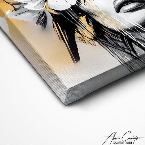 Arte da parete nera e oro tela incorniciata decorazione glam astratto ritratto femminile - Foto 7 di 10