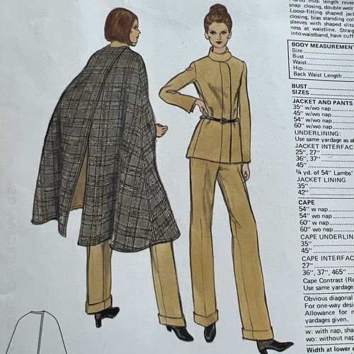 Vintage 70’s VOGUE Couturier Sewing Pattern Cape Pantsuit Fabiani #2591 14/36b - Picture 3 of 9