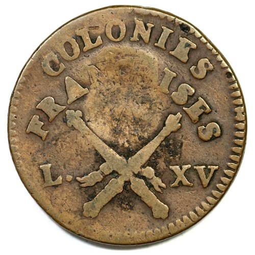1767 RF Counterstamp French Colonies Copper Sou - Picture 2 of 2