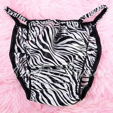 Sissy Satin Panties for MEN - Zebra Print White string Bikini Or bra or skirt