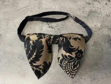 Handmade Oversized Black Brocade Bow tie Vintage style 70`s Wedding Prom