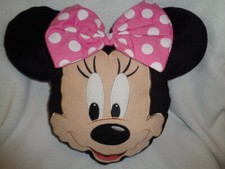 Minnie Mouse Head Shaped Pillow Disney Emoji 9"x13" Plush Stuffed Face Pink Bow