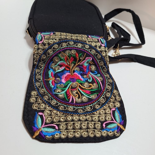Women's Embroidered Crossbody Bag, Small Canvas Shoulder Bag, Stylish Zipper Ph - Picture 15 of 16