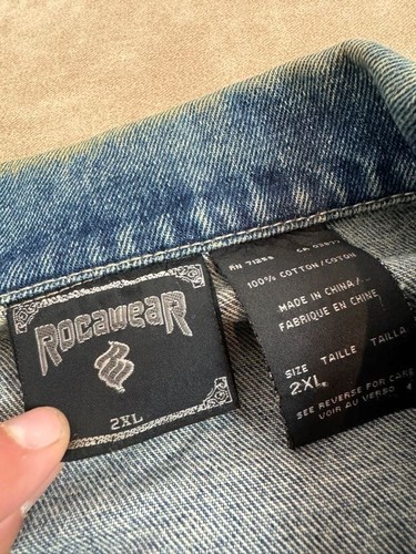 Rocawear Mens Cotton Logo Embroidered Collared Pockets Blue Denim Jacket 2XL - Picture 7 of 9