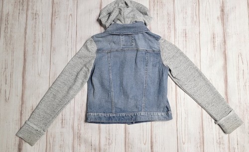MUDD GIRLS 16 GRAY SPECKLED TERRY SWEATSHIRT BUTTON POCKETS JEAN JACKET HOODIE - Picture 2 of 12