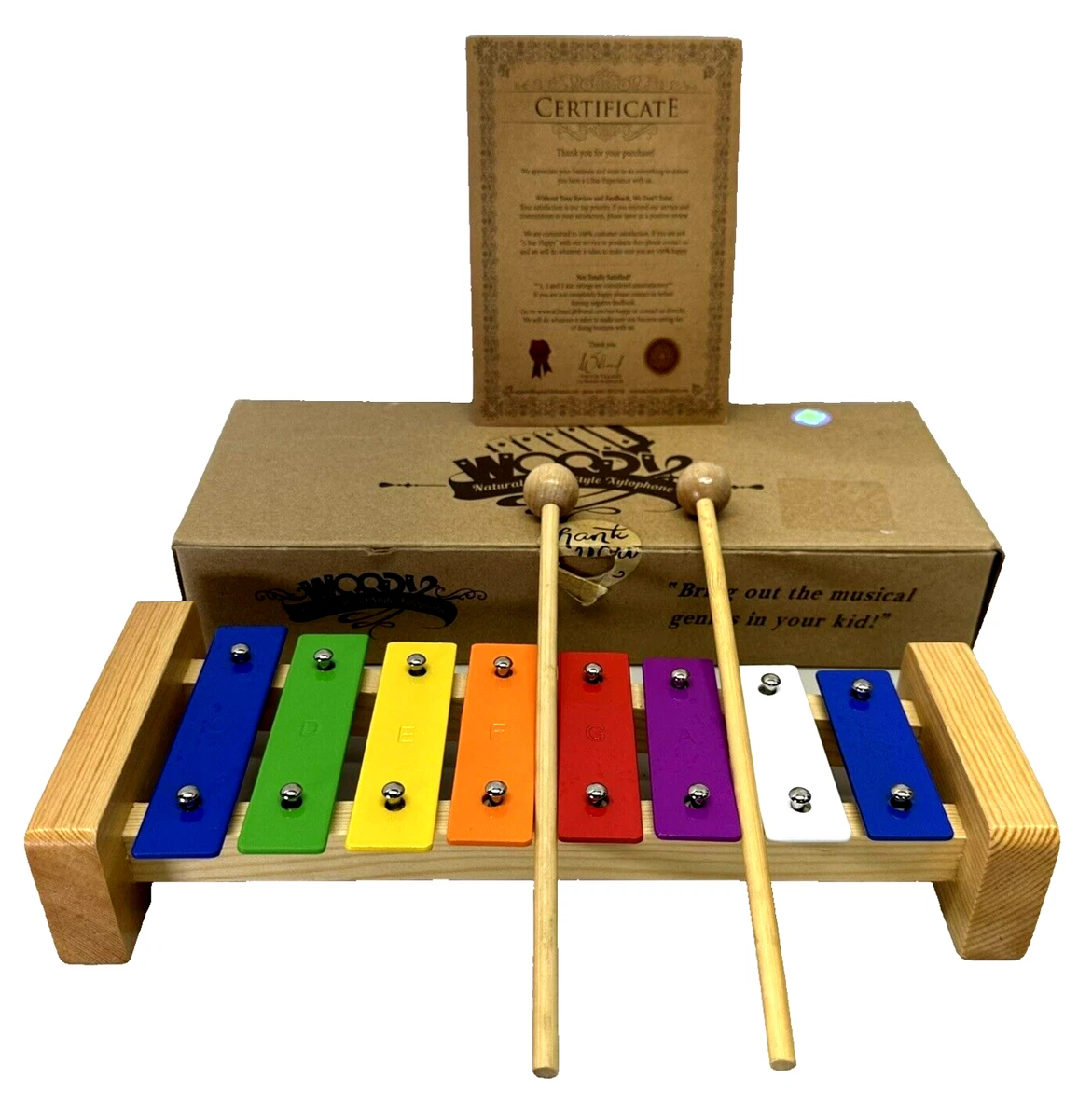 A GreatLife Woody Natural Wood Style Xylophone 8 Note Colorful