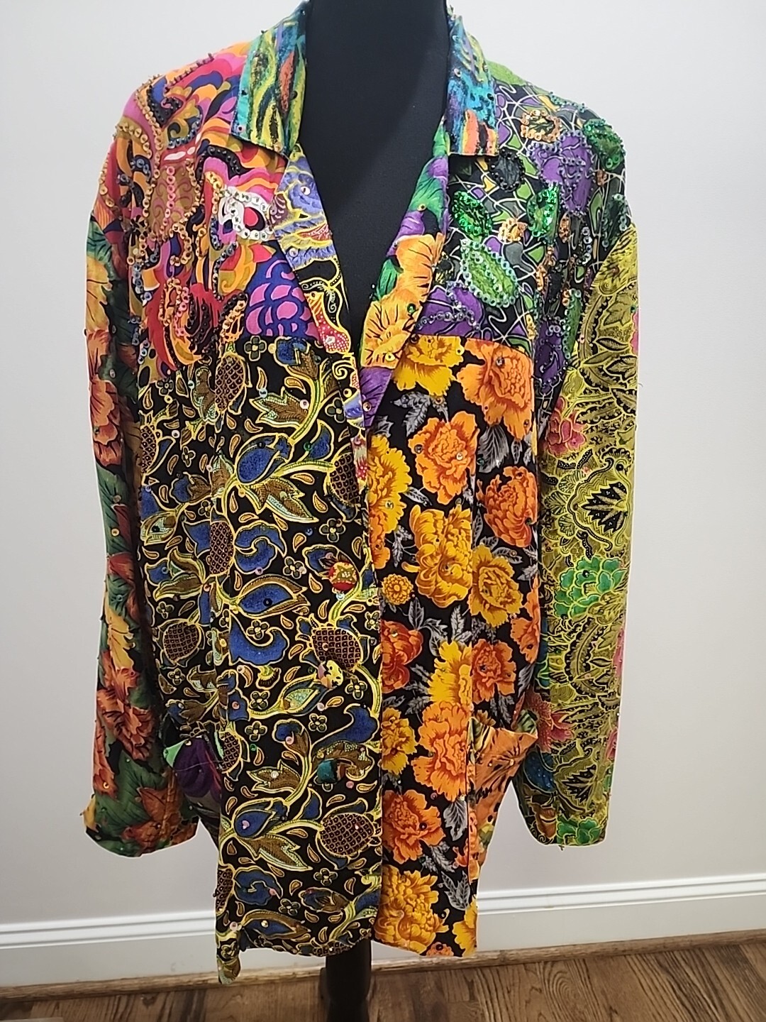 Vintage Patchwork Blazer Jacket S / M Sequin Bead… - image 1