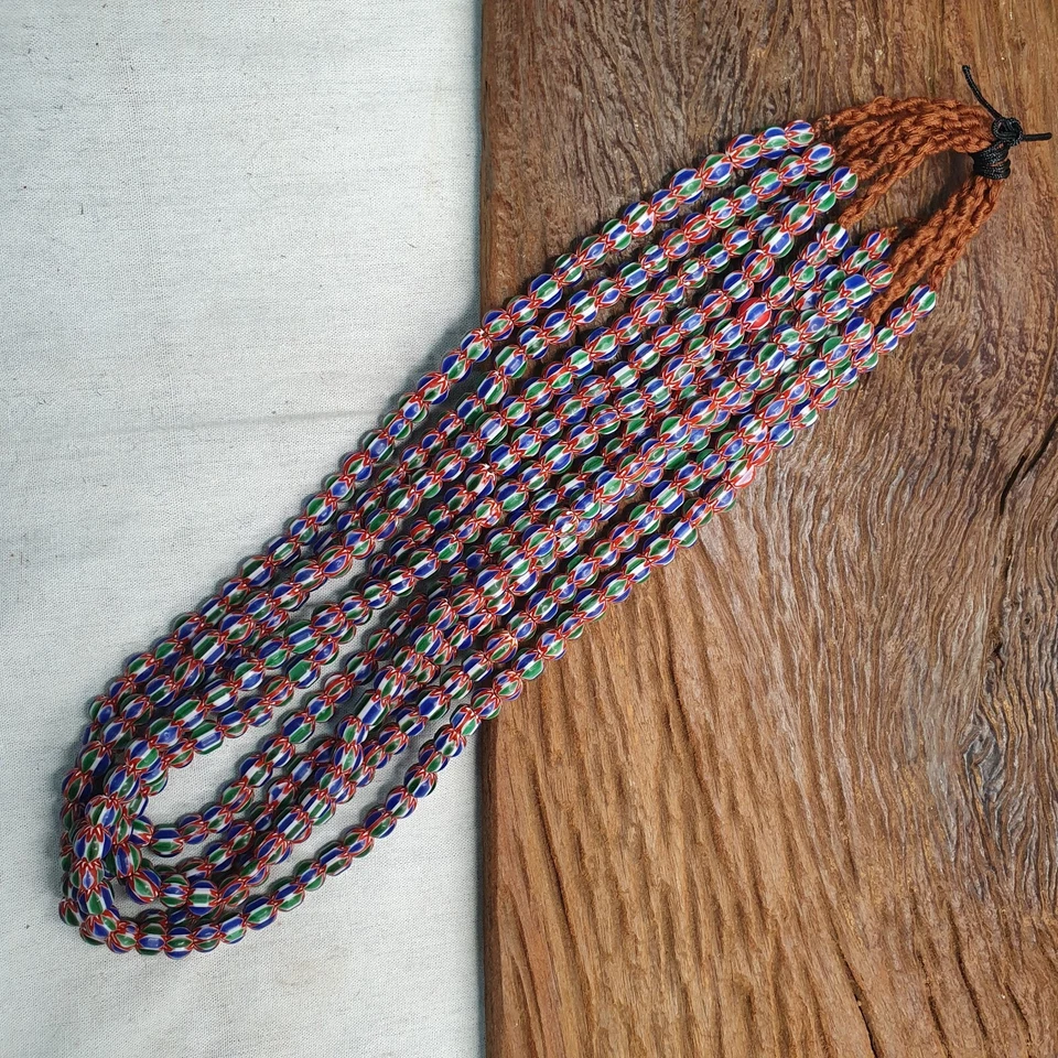 Cuentas Chevron AA Vintage Azul Verde Estilo Veneciano Africano Cuentas Hilo Largo Foto 3 de 4