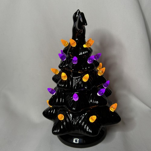 Ceramic Retro Halloween Tree Light Bulbs Christmas Rare Version With The Bat - Picture 3 of 8