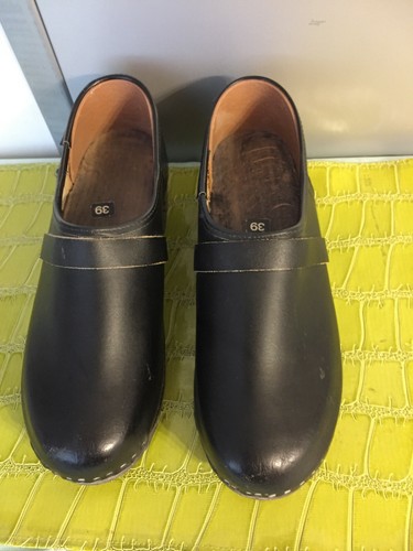 Vintage 80s Authentic Dutch Black Leather Wood Clogs - Size 9 B ...