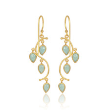 Multi Aqua Chalcedony Gemstone Silver Gold Plated Dangle Vine Earrings For Gift
