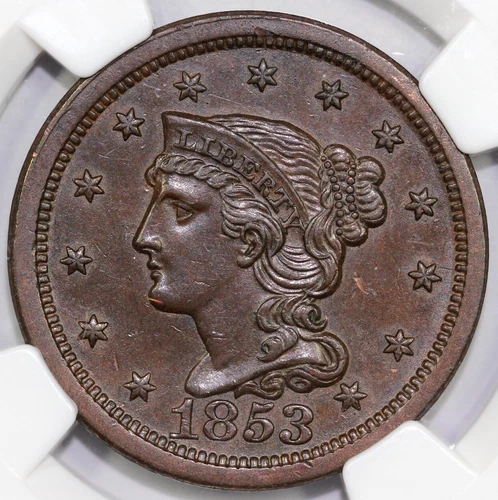 1853 1c N-24 Braided Hair Large Cent NGC MS 61