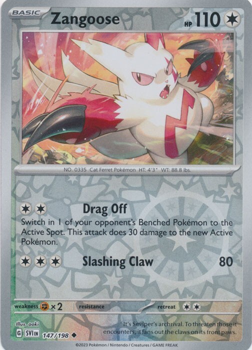 Reverse Holo Zangoose 147/198 Uncommon Scarlet & Violet Base Set Pokemon TCG