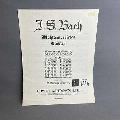 J.S.Bach Piano/Clavier Book 1 : 2 - C Minor Sheet Music Edwin Ashdown LTD 