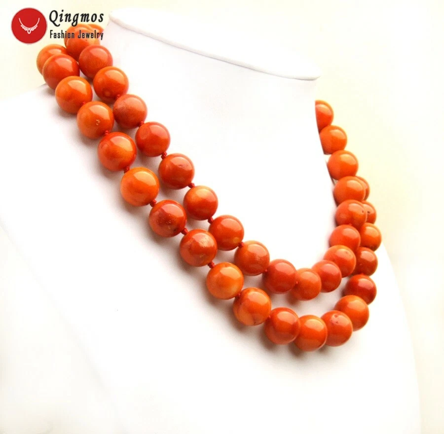 15-17mm Round Natural Orange Coral Necklace for Women Jewelry 2 Strands 18" - Image 2 of 4