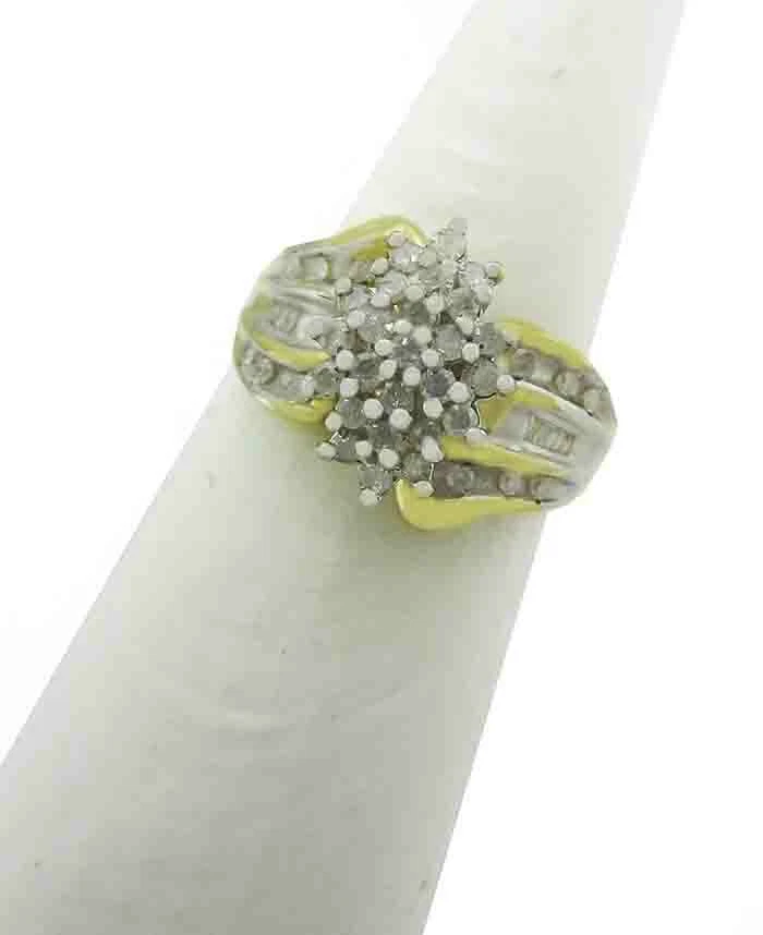 GENUINE DIAMONDS COCKTAIL RING 10k YELLOW GOLD - Free Certificate Appraisal - Image 2 of 4