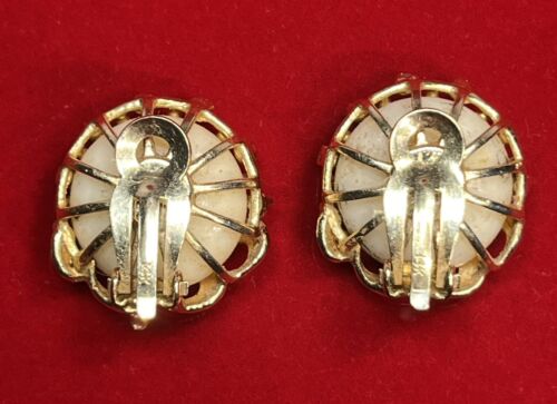 14K Yellow Gold Angelskin Coral Diamond Clip-On Earrings - Picture 8 of 11