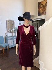 Eliza J. Burgundy Women Velvet Long Sleeves Choker Sheath Dress Size M NWOT