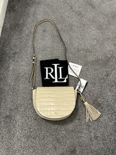 Lauren by Ralph Lauren Beige Witley Embossed Leather Crossbody Bag Leather