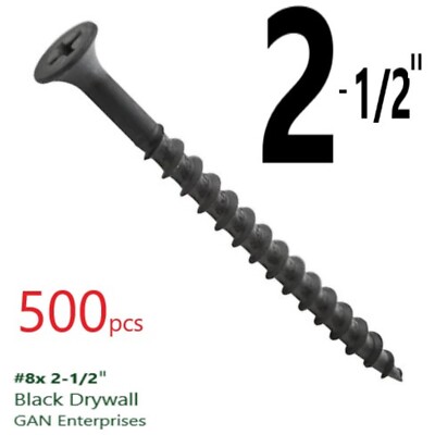 PHILLPS BUGLE HEAD #8x 2-1/2''  DRYWALL SCREW COARSE THREAD BLACK PHOS (500 pcs)