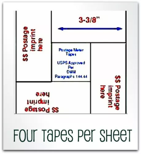 1/4 Case = 10 boxes = 6,000 labels Standard Size 5X5 Pinwheel Postage Meter Tape