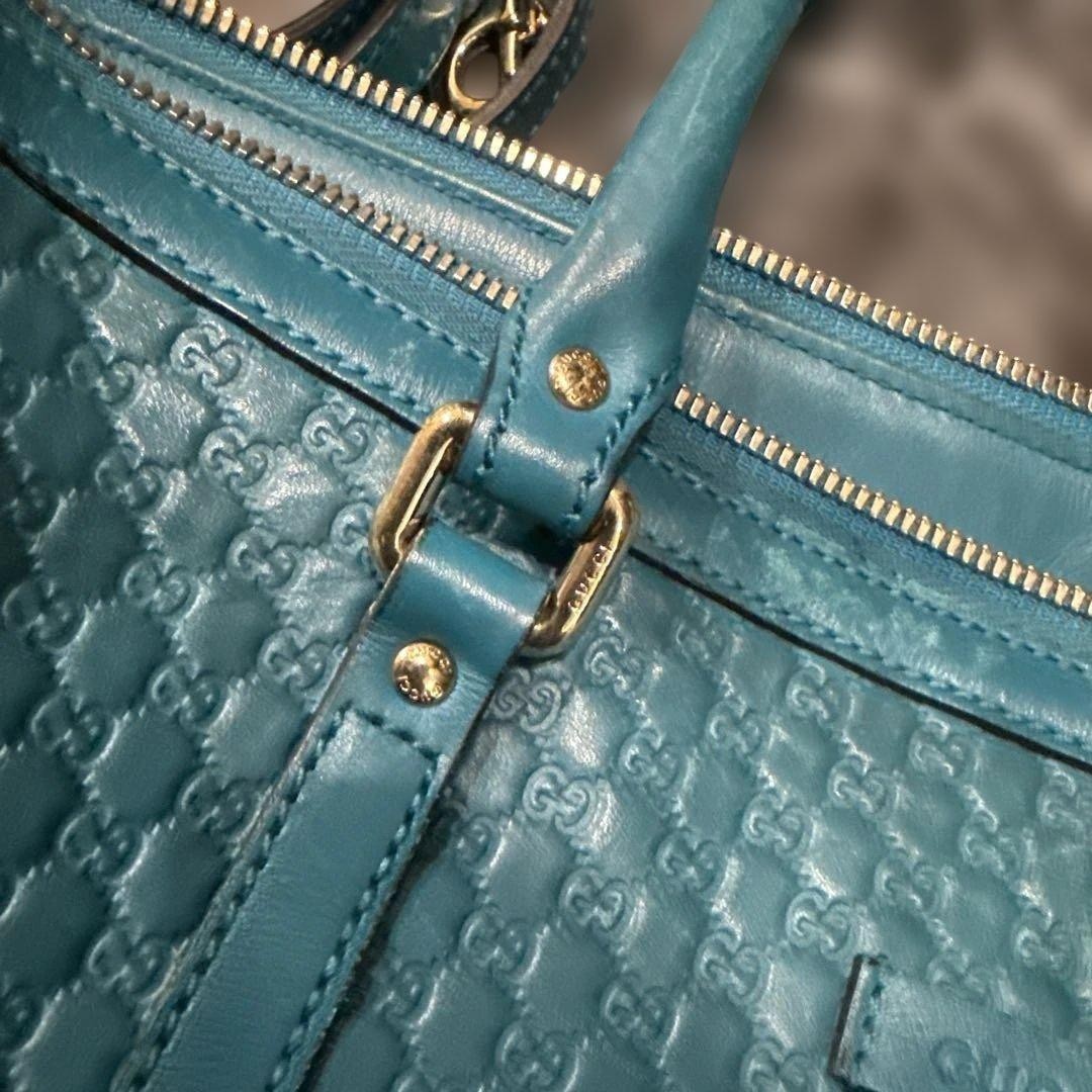 GUCCI 2Way Leather Handbag Small Blue GG Pattern Authentic Good Condition thumbnail 4