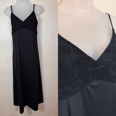Vintage Express Womens  Y2K Babydoll Maxi Dress Size M 13/14 Lace Black Witchy