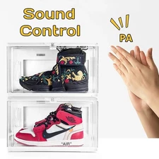 Sound Control LED Shoe Box USB Powered Stackable Magnetic Sneaker Display Case