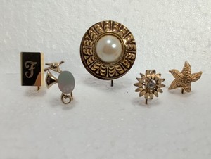5 Vintage hat pins 1940s To 1970s SEAHORSE, DAISY, STARFISH, MONOGRAM F, & ROUND