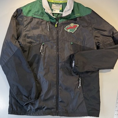 Minnesota Wild Reebok Center Ice Jacket Mens L Full Zip Track Black Green 6290A