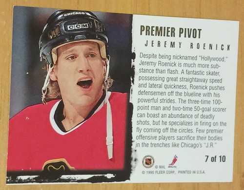 JEREMY ROENICK - 1995-96 Fleer Ultra Hockey - Premier Pivot #7 of 10 - Picture 2 of 2