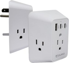 Multi Plug Outlet Extender Surge Protector 3 Outlets 2 USB C 1 USB White