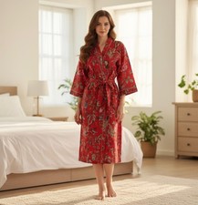 Cotton Kimono Robe Dressing Gown, Block Print Bridesmaid Robe, Summer Nightwear