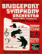 POSTER BRIDGEPORT SYMPHONY ORCHESTRA BEARS MUSICAL NOTES VINTAGE REPRO FREE S/H