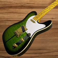 Tele Electric Guitar Green Burst Color Cloud Maple Top Golden Hardware