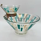 MCM Anchor Hocking Atomic Chip Dip Set Gold Aqua 3pc Vintage