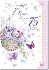 Doodlecards Mum 75th Birthday Card Age 75 Purple Hanging Basket