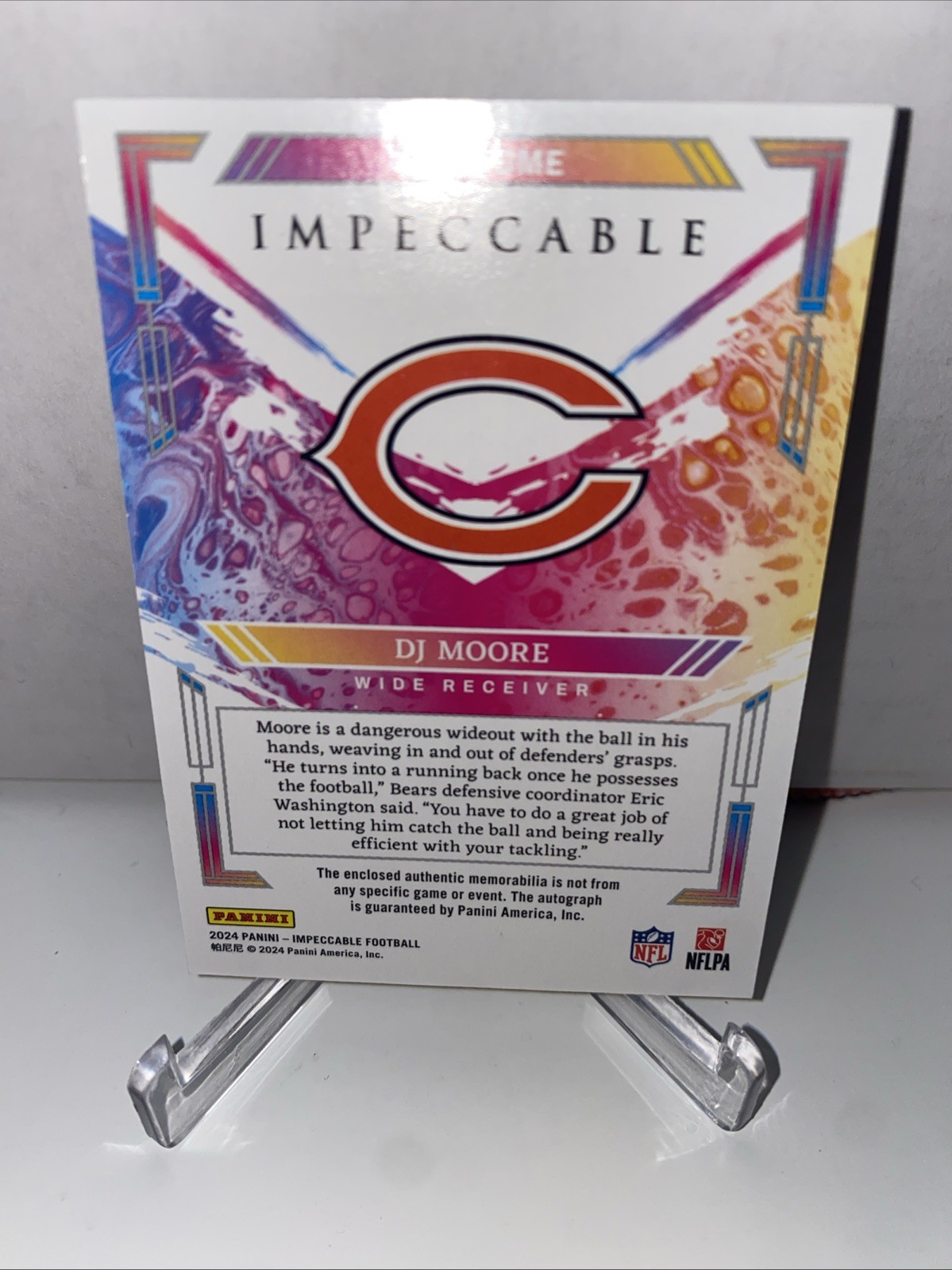 DJ MOORE TRUE 1/1 NFL SHIELD LOGO PATCH AUTO 2024 IMPECCABLE AUTOGRAPH BEARS view 6