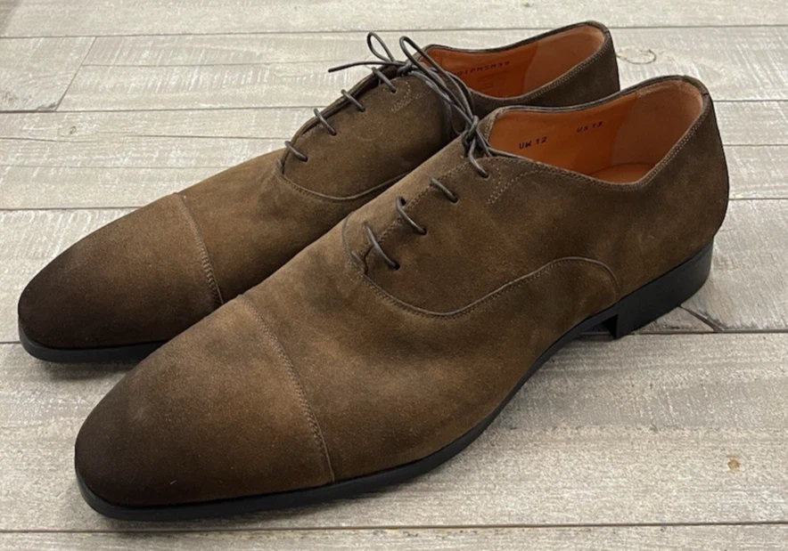 NUEVO Zapatos Oxford Santoni Gamuza Cuero en Marrón Talla: 13 Foto 3 de 4